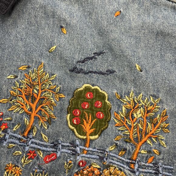 Vtg Bobbie Brooks Embroidered Fall Apples Blue Denim Shirt Women's Size 26W/28W - Picture 8 of 13